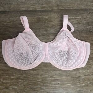 Wacoal 36H Pink Underwire Bra Full Coverage Unlined Mesh Support Plus Size Lace